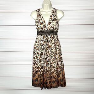 Nicole Miller Collection Silk Dress Empire Style Animal Print Deep V-Neck size 0